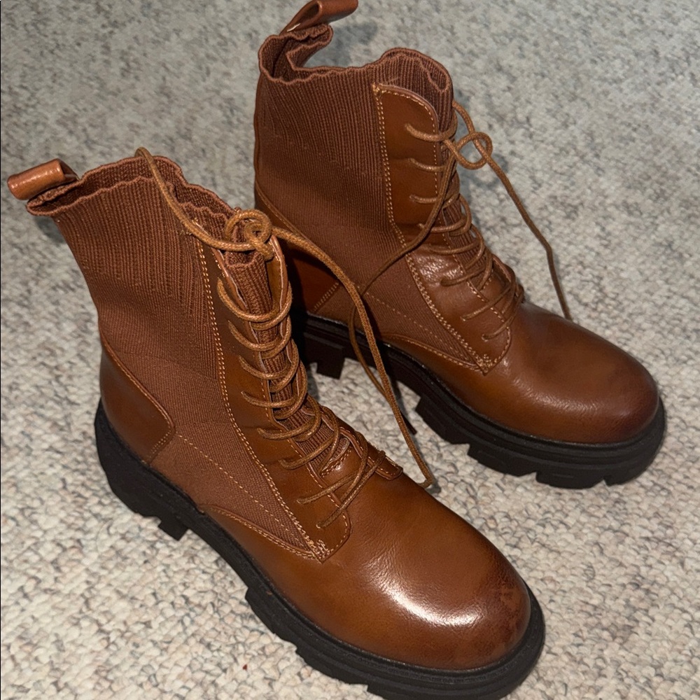 Brown Lace-Up Ankle Boots